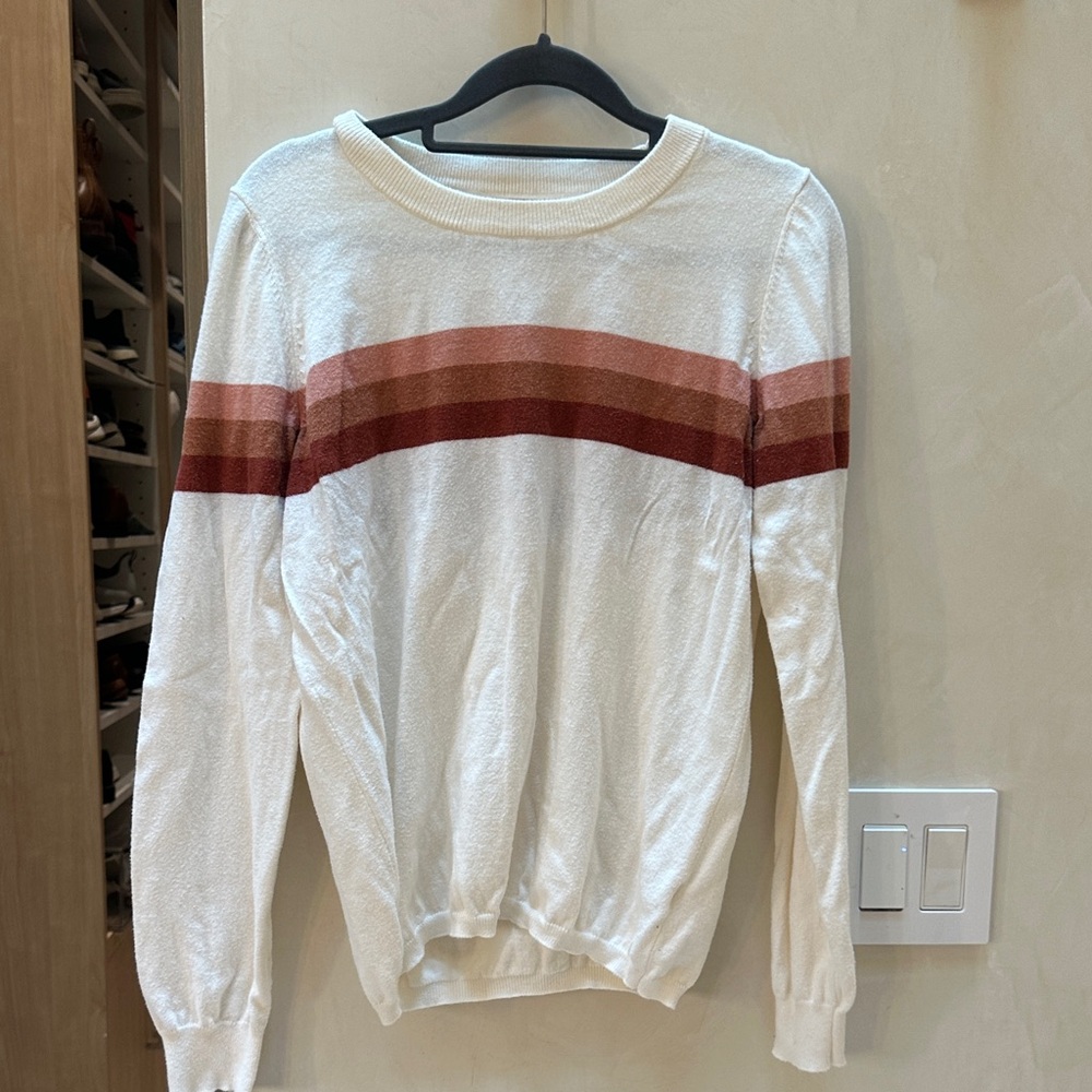 Faherty Women’s Ivory and Brown Striped Sweater